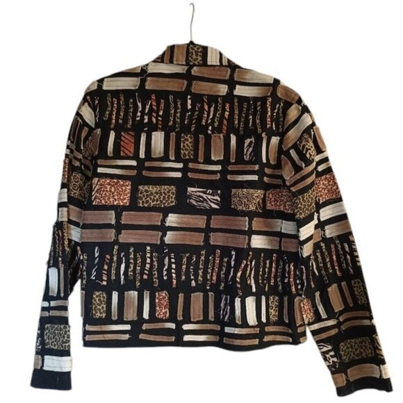 New Direction Animal Print Patchwork Jacket Cotton Size Large Boho Cheetah Zebra - Picture 2 of 5